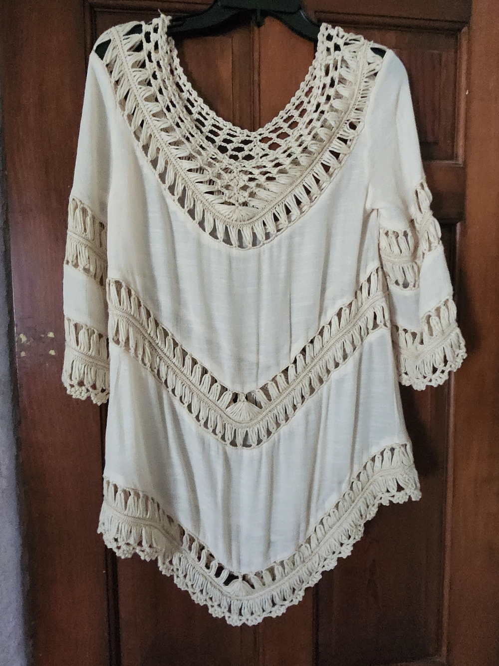 Boho Crochet Trim Cream Women's Blouse